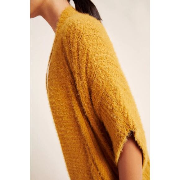 Anthropologie Lana Fuzzy Cardigan Womens Size M/L Mustard Short-Sleeved Open - Picture 8 of 11